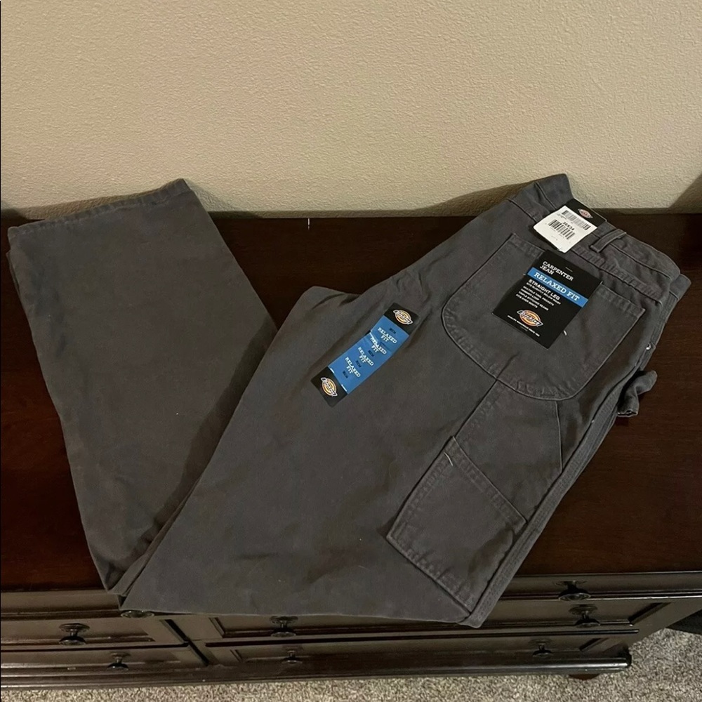 Dickies Carpenter Jeans Size 36x34 Relaxed Straight Fit Gray Duck Fabric NWT
